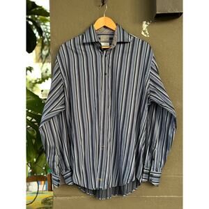 Thomas Dean Men's Large Multicolor Striped Flip Cuff Button Down Dress Shirt